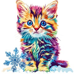  Colorful kitten with snowflake (1)