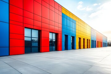 Fototapete - Abstract elements of the building facade using geometric colors, such as planes, lines, and corners with emphasized highlights and reflections, on a gray and orange textured background.预留位置用于文本