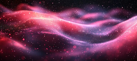 Poster - Futuristic abstract mesh featuring waves formed by dots and lines, rendered in 3D