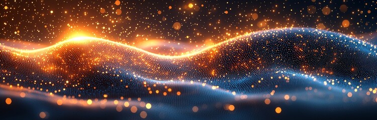 Poster - Big data visualization. Wave 3D. Wave of particles. Abstract Blue Geometric Background. Data technology abstract futuristic illustration. 3D rendering