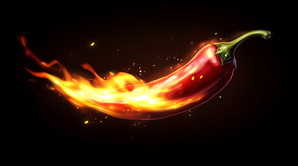 Poster - A flaming hot red chilli pepper on fire, burning hot spicy chilli food