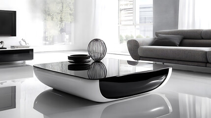Poster - A sleek acrylic coffee table that enhances a modern living space with vibrant white and black hues