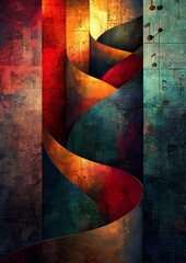 Poster - a vibrant, abstract painting with a blend of colored substances in various states of fusion