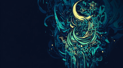 Poster - Golden crescent moon with illuminated arabic lantern on sand dune