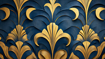 Leinwandbilder - Art deco gold and blue ornate pattern background design