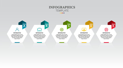 hexagon infographic design template with icons and 5 option or steps