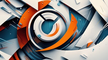 Abstract Geometric Composition Orange White Blue Swirls Dynamic Energy  Modern Art Digital Design
