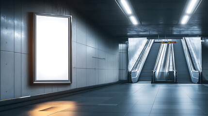 Poster - Blank poster media template in a subway station with escalator