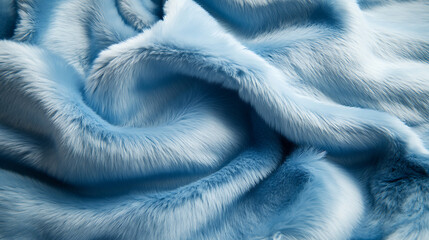 Aufkleber - Blue delicate background of nice furry cloth, soft loose folds on the fabric of faux fur of blue classic color as textured background, selective focus