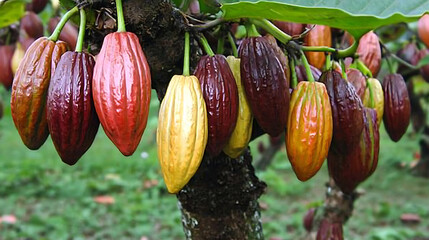 Poster - Close-up of cocoa beans growing on a tree