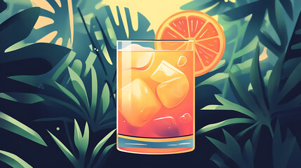Poster - Colourful summer cocktail drink, flat illustration style