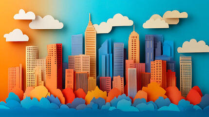 Poster - Creative urban city landscape made from paper cut out