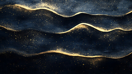 Leinwandbilder - Dark blue gold waves decoration fabric, a normal simple grainy noise grungy empty space or spray texture, a rough abstract retro vibe shine bright light and glow background template color gradient