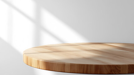 Poster - Empty beautiful round wood table top counter on interior in clean and bright with shadow background, ready, white background, for product montage