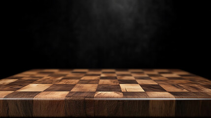 Poster - Empty wooden table platform blur kitchen background for presentation product