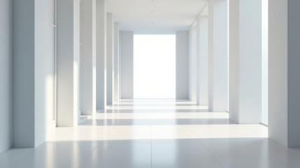 Poster - Sunlit Modern White Corridor with Clean Lines and Minimalist Design