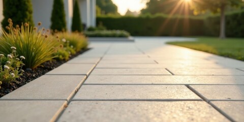 Aufkleber - Golden Hour Pathway Serene Garden Walkway at Sunset
