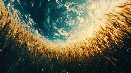 Wall Mural - Field of golden wheat rippling in the breeze