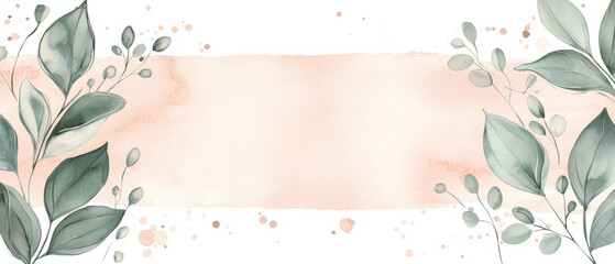 Poster - Elegant watercolor leaves frame soft peach background, perfect for invitations