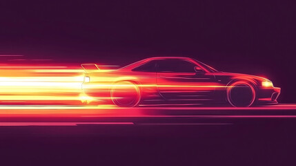 Aufkleber - Generic and unbranded sport car run on a highway with light trails, illustration