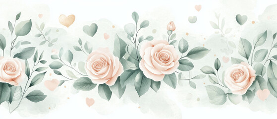 Poster - Elegant floral design featuring soft pink roses and green leaves