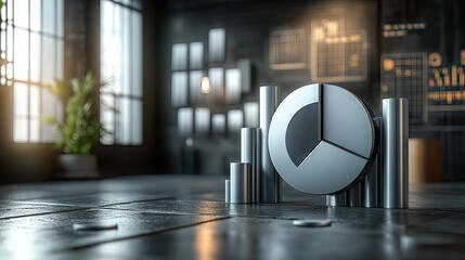 Poster - Metallic 3D Data Chart on Industrial Desk