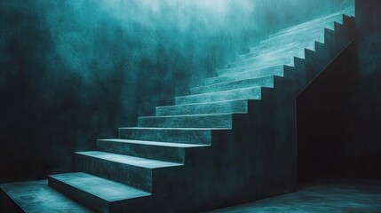 Canvas Print - Modern Concrete Staircase: Teal Interior Architecture