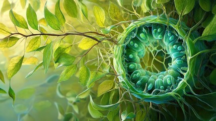 Poster - Microscopic View of a Plant Cell Nestled Among Lush Green Leaves