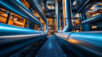Aufkleber - Industrial stainless steel pipes at the factory