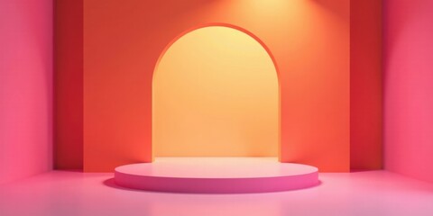 Poster - Pink and Orange Studio Room with Archway and Platform