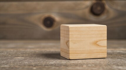 Poster - Simple Wooden Cube on Rustic Surface for Mockup and Design