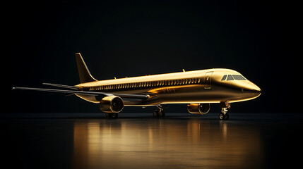 Poster - Luxury gold airplane against a dark background, vip travel concept, 3d rendering