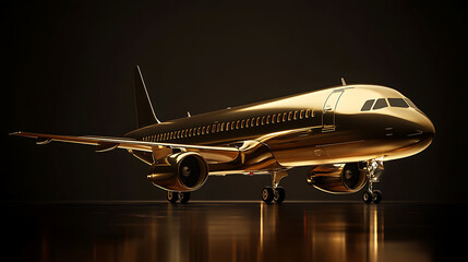 Poster - Luxury gold airplane against a dark background, vip travel concept, 3d rendering