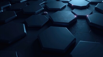 Poster - Abstract Hexagonal Pattern Background Texture of Dark Blue Tiles
