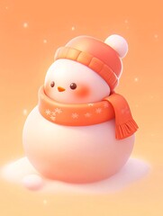 Wall Mural - Cute snowman winter holiday digital art.