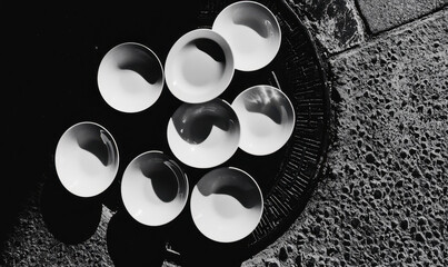 Poster - Black and White Abstract Image with Circular Patterns and Textured Surface