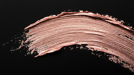 Poster - Rose gold foil brush mascara stroke, pink sparkle glossy metallic grunge or smudge paint texture isolated on black background