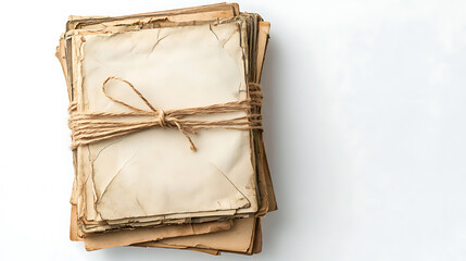 Poster - Stack of old letters wrapped with twine on white background, top view