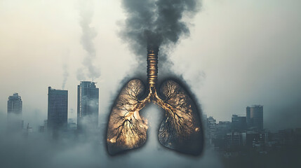 Aufkleber - Unhealthy lungs breathing smoke and pollution