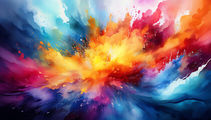 Poster - A vibrant explosion of colors, featuring blue, orange, red, and yellow hues swirling together in an abstract, dynamic composition.