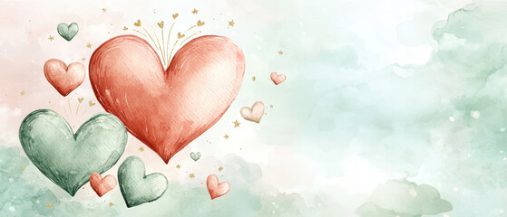 Poster - Whimsical floating hearts in soft pastel colors create dreamy atmosphere