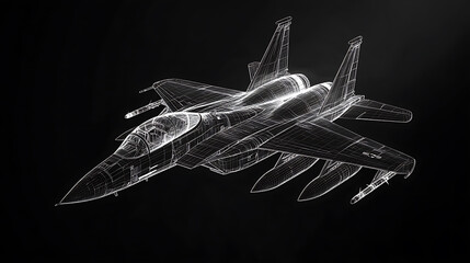 Poster - Wireframe view of an air force fighter isolated on a black background