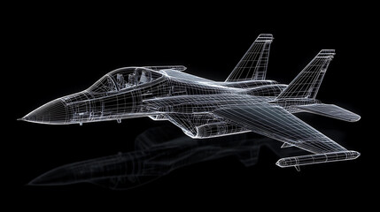 Poster - Wireframe view of an air force fighter isolated on a black background