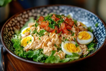 Wall Mural - Salad of tuna lettuce eggs and tomatoes