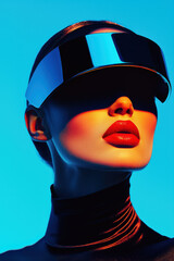 Poster - Futuristic Fashion Portrait with Bold Red and Blue Color Scheme