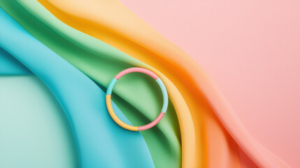 Poster - Colorful fabric drapes with circular toy, creating vibrant and playful scene
