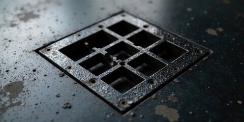 Aufkleber - Close-up View of a Square Metal Grate with Water Droplets