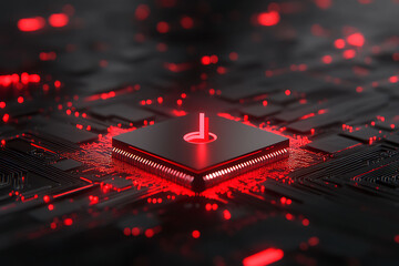 Poster - Red Illuminated Central Processing Unit On Circuit Board