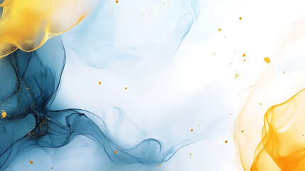 Poster - Blue, gold and yellow ink abstract gold paint marble background banner