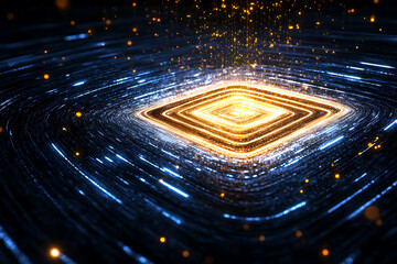 Poster - Abstract glowing light streams converge at central square